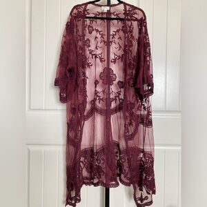 Dizzy Gal Burgundy Lace Kimono / Cardigan